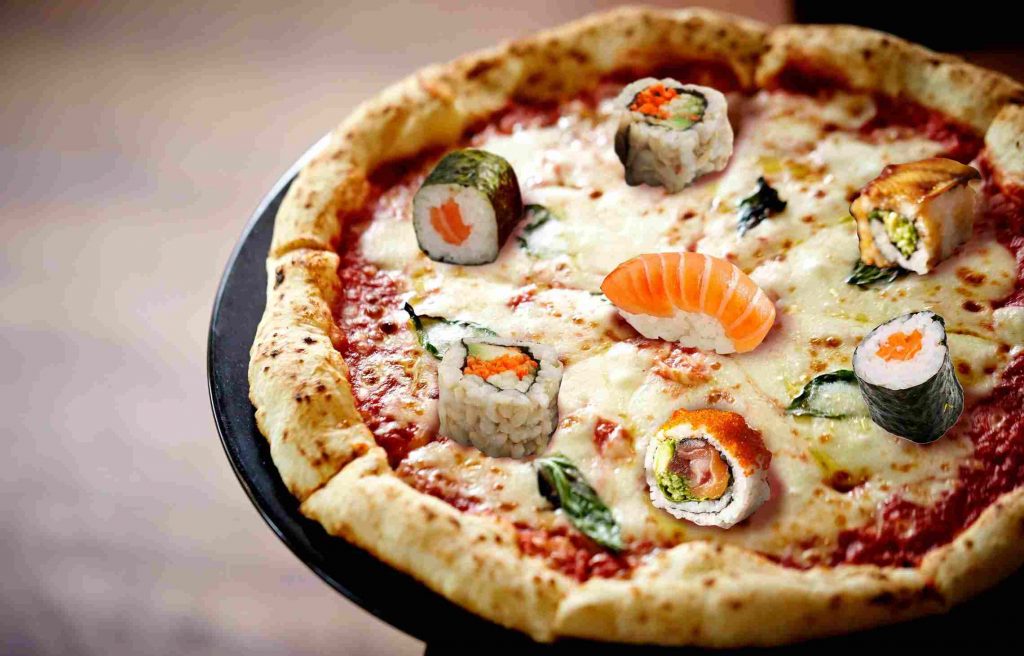 Pizza con sushi